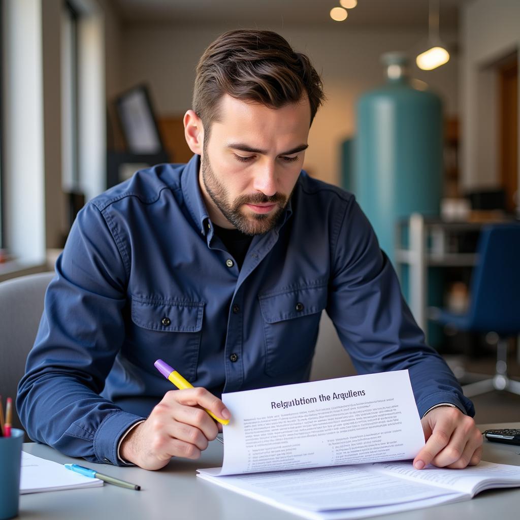 Technician Reviewing Refrigerant Handling Regulations