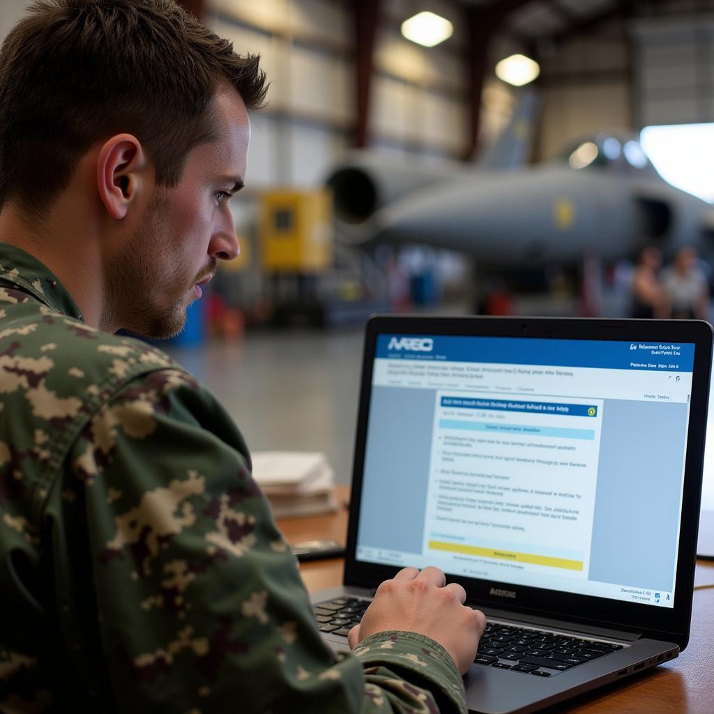 Air Force Mechanic Studying for ASE Practice Exam