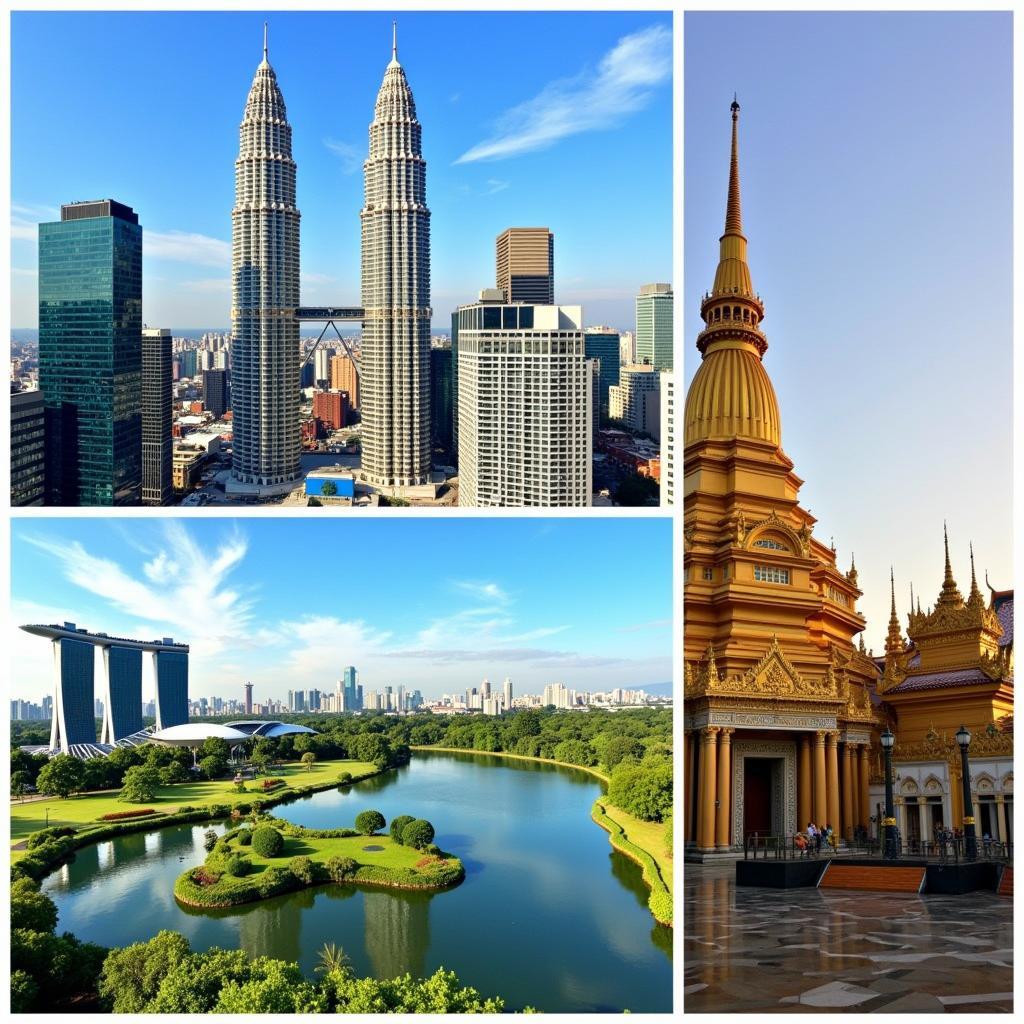 Iconic landmarks in Kuala Lumpur, Singapore, and Bangkok