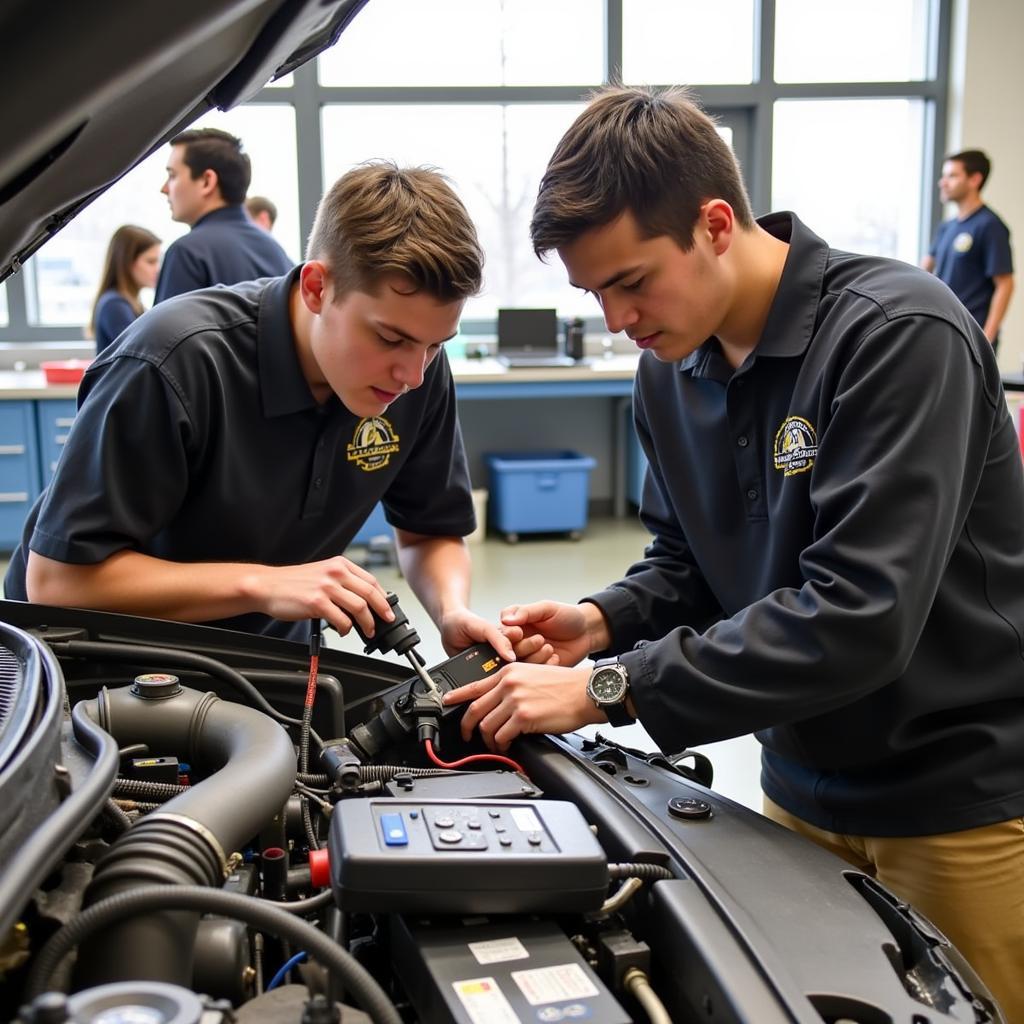 Students working on automotive electrical systems in the ACC lab