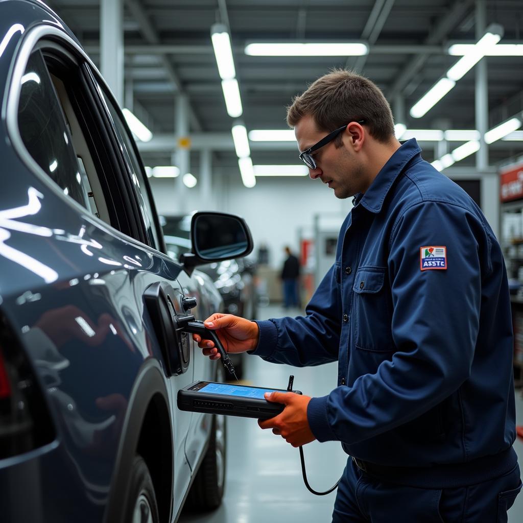 ASE 4 Certified Technician Working on Electric Vehicle