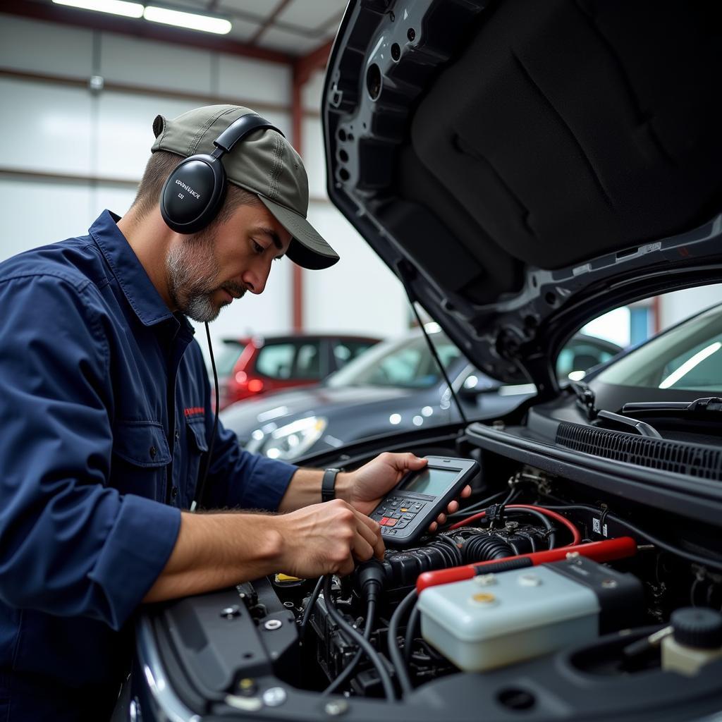 ASE 60 Certified Technician Working on a Car's Electrical System