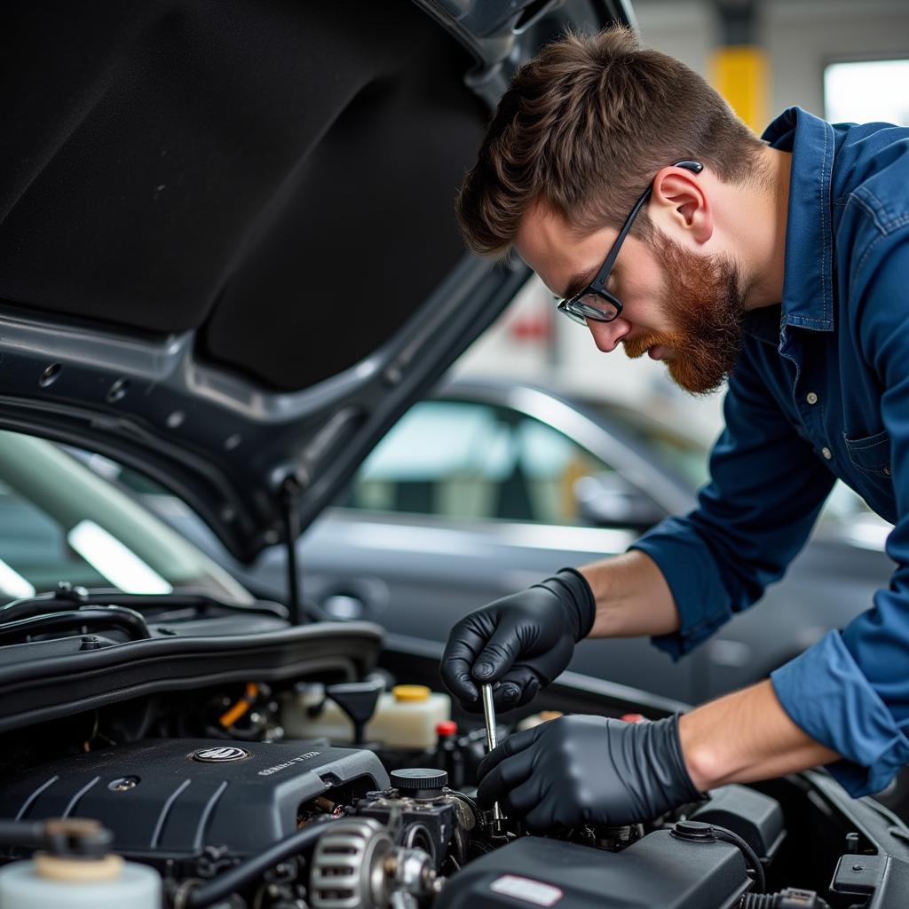 ASE Automotive VCE Technician Working on a Car