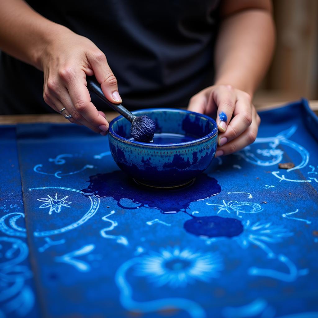 Southeast Asian Artist Working with Blue Pigments