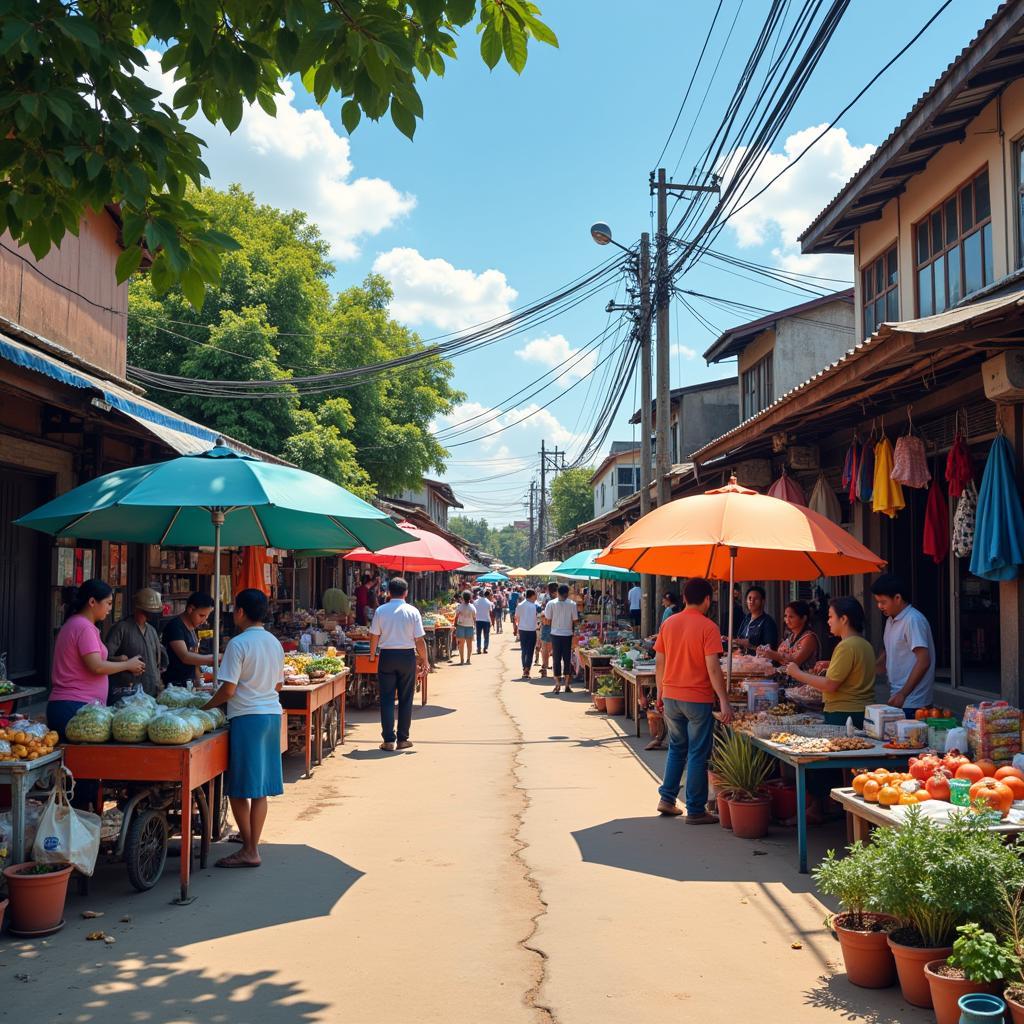 A bustling street market in Southeast Asia