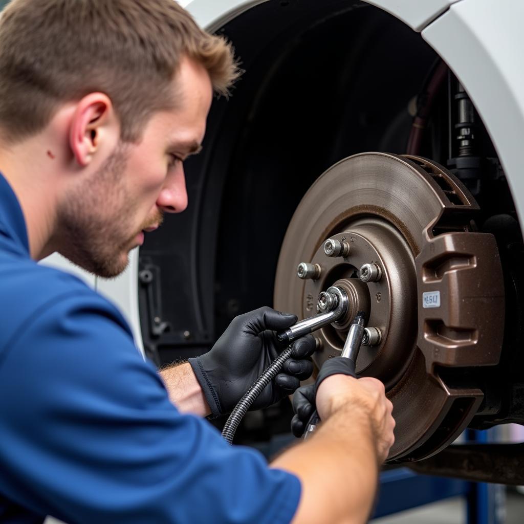 ASE Brake A5 Certified Technician Working on a Car