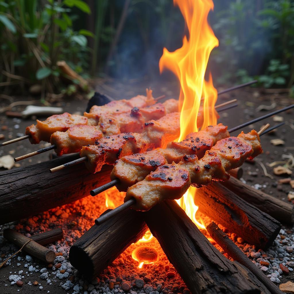 Roasting Meat Over an Open Fire