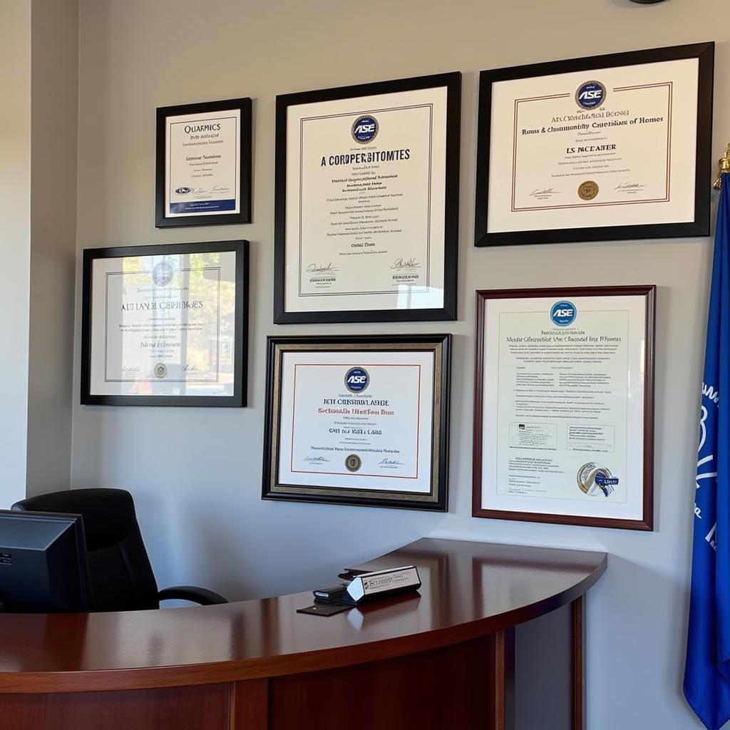 ASE Certificates Displayed in Shop