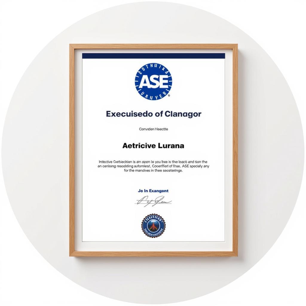 ASE Certification Certificate Example 2019