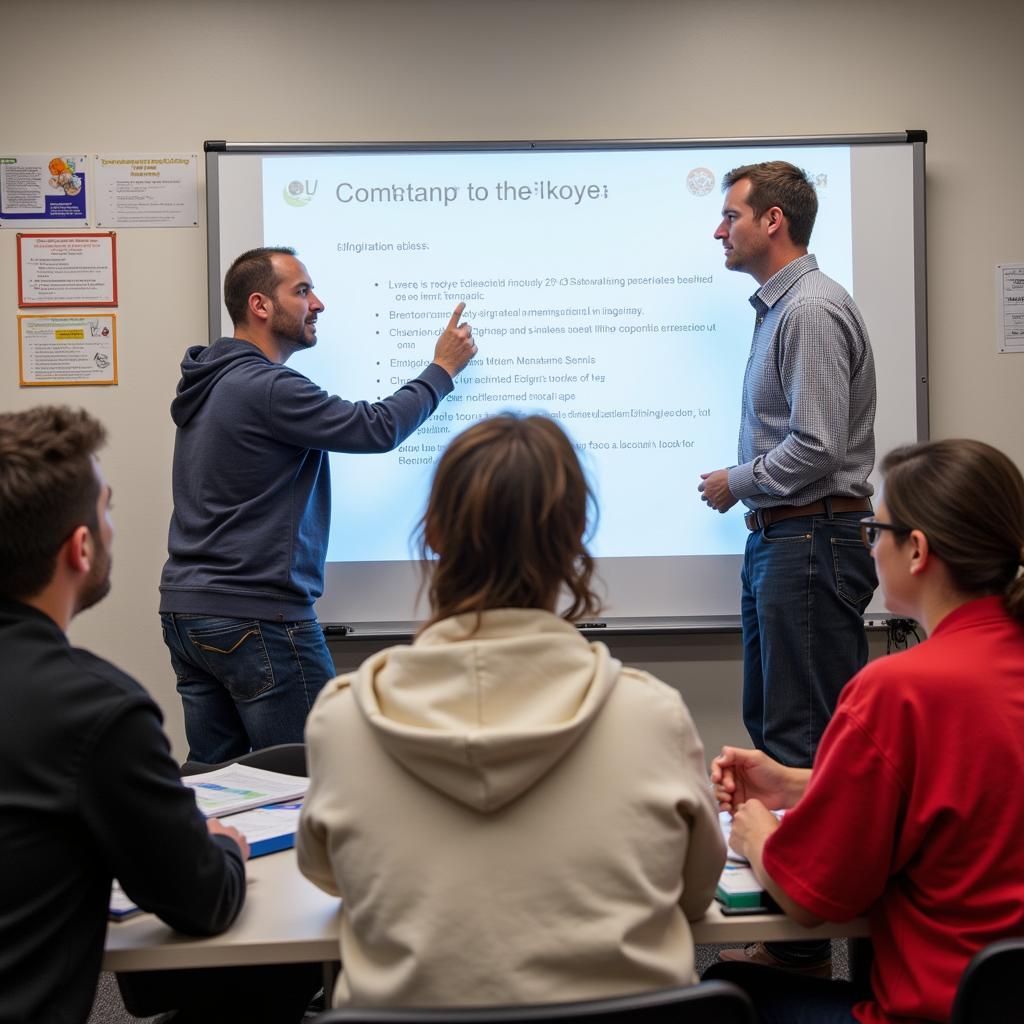 Instructor leading a dynamic discussion about ASEAN in a Joplin, MO classroom.