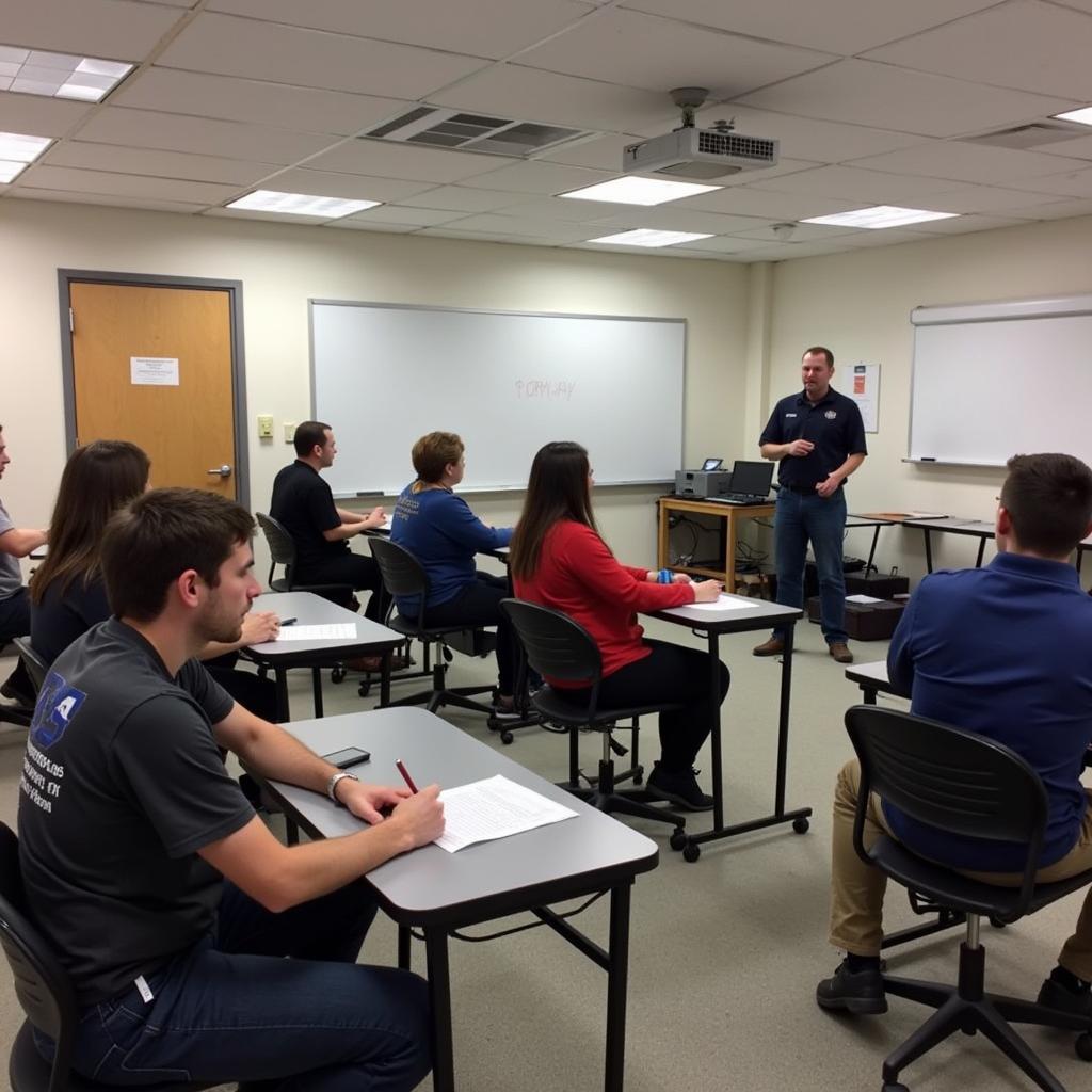 Students actively participating in an ASE certification class in Joplin, MO