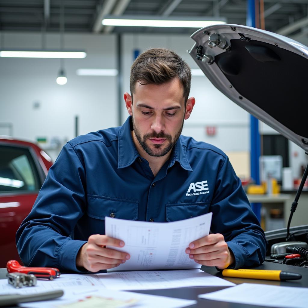 Technician taking ASE exam