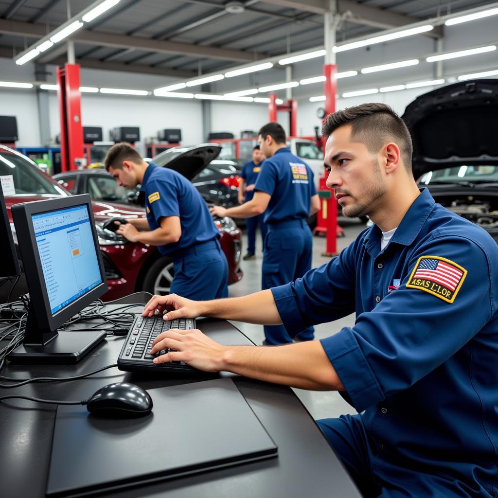 ASE Certified Technicians Working in a Modern ASEAN Garage