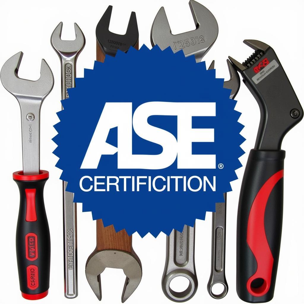 ASE Certification Logo and Automotive Tools