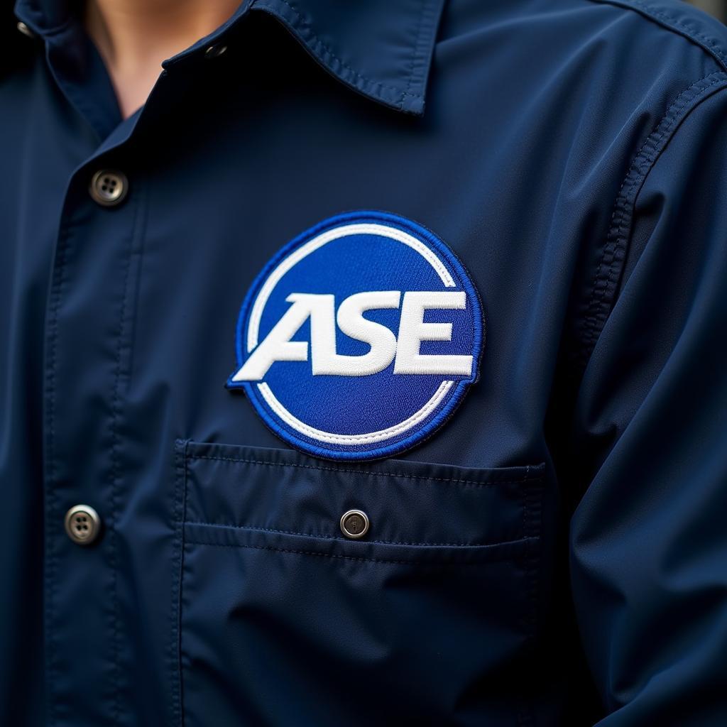 ASE Certification Logo on a Mechanic's Uniform