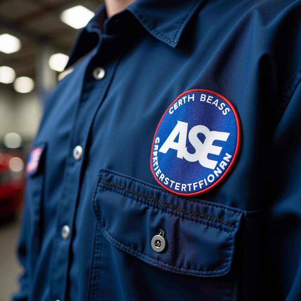 ASE Certification Logo on a Mechanic's Uniform