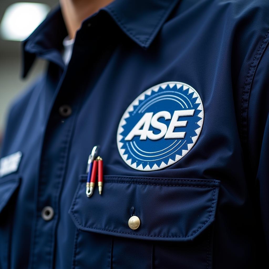 ASE Certification Logo on a Mechanic's Uniform