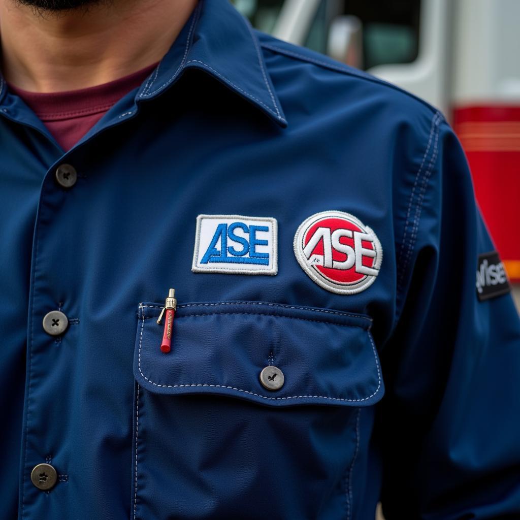 ASE Certification Logo on a Mechanic Uniform