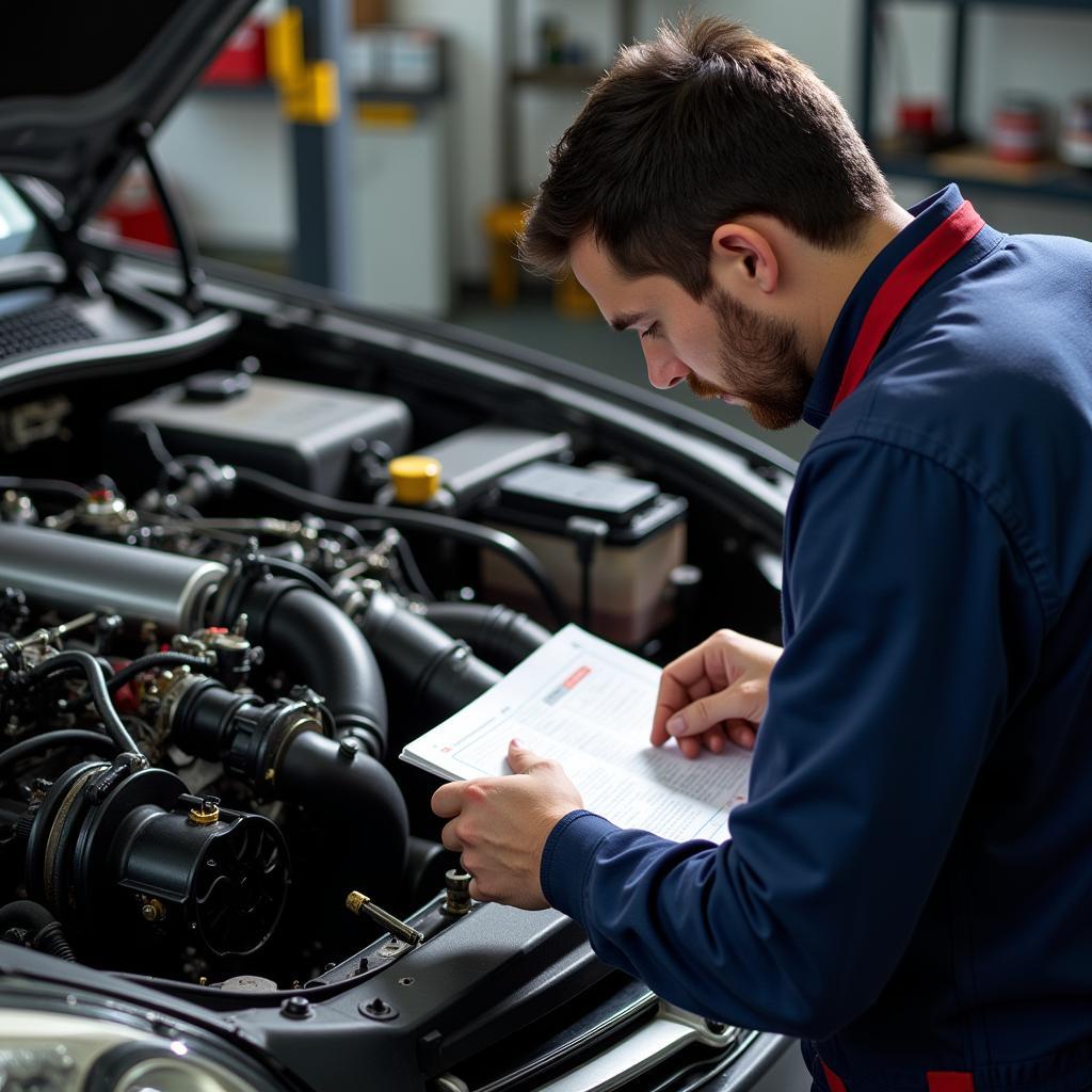 Mechanic taking ASE certification exam