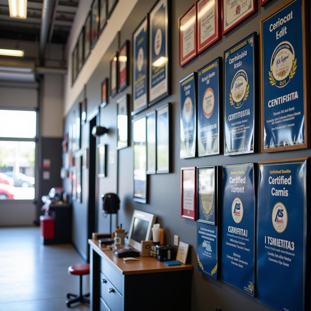 ASE Certified Auto Repair Shop Displaying Certifications