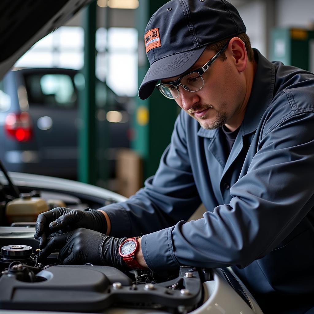 ASE Certified Master Technician Working on Car