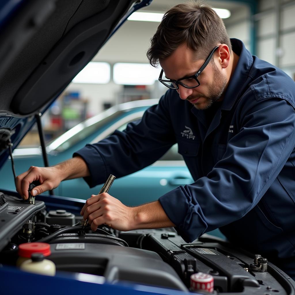 ASE Certified Master Technician Working on a Car