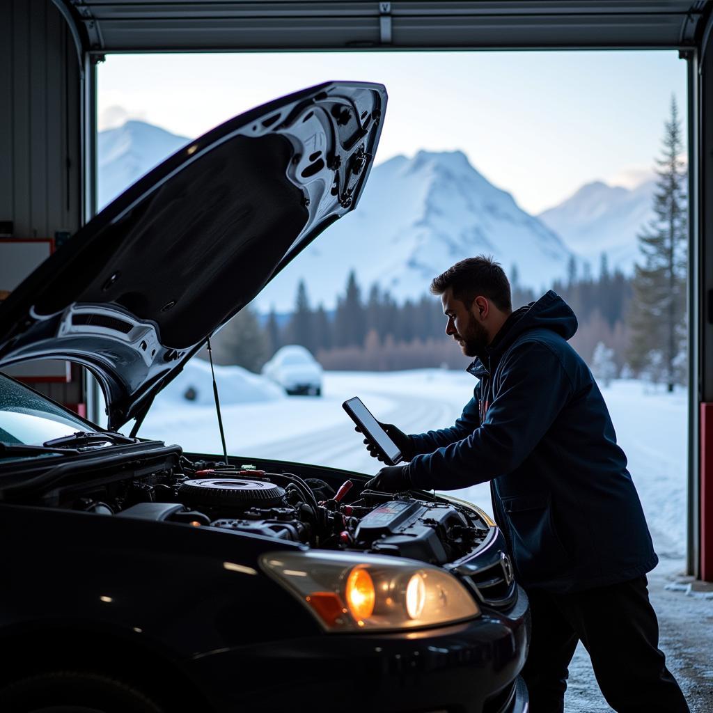 ASE Certified Mechanic Working on a Car in Alaska