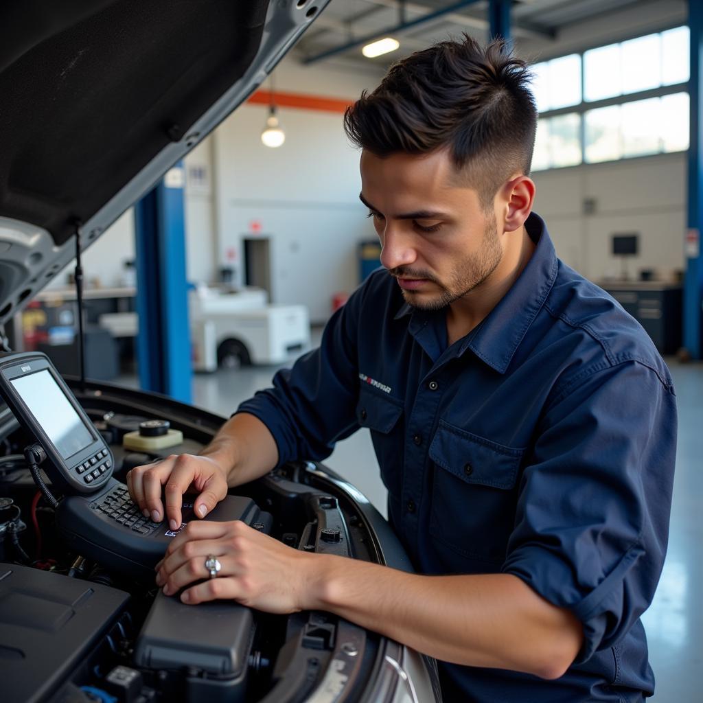 ASE Certified Mechanic Performing Car Inspection