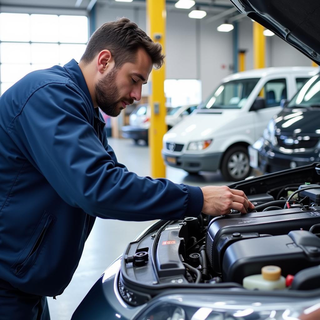 ASE Certified Mechanic Performing Vehicle Inspection