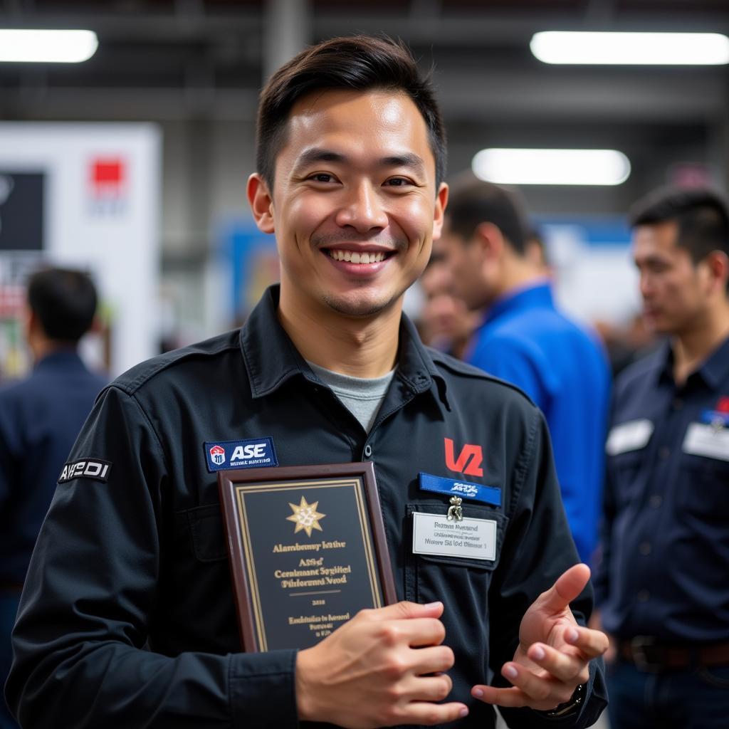 ASE Certified Mechanic Receiving an Award for Excellence in ASEAN