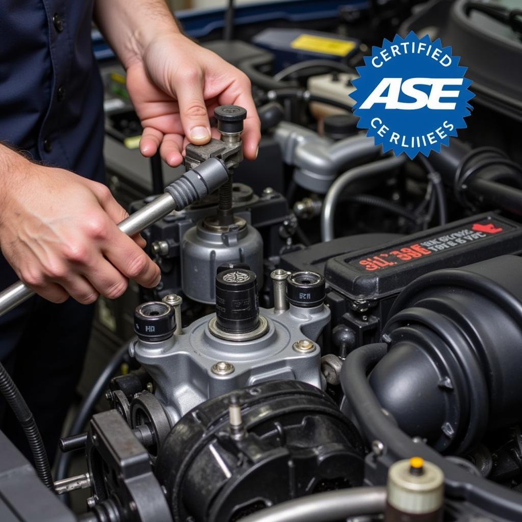 ASE Certified Mechanic Replacing an Engine