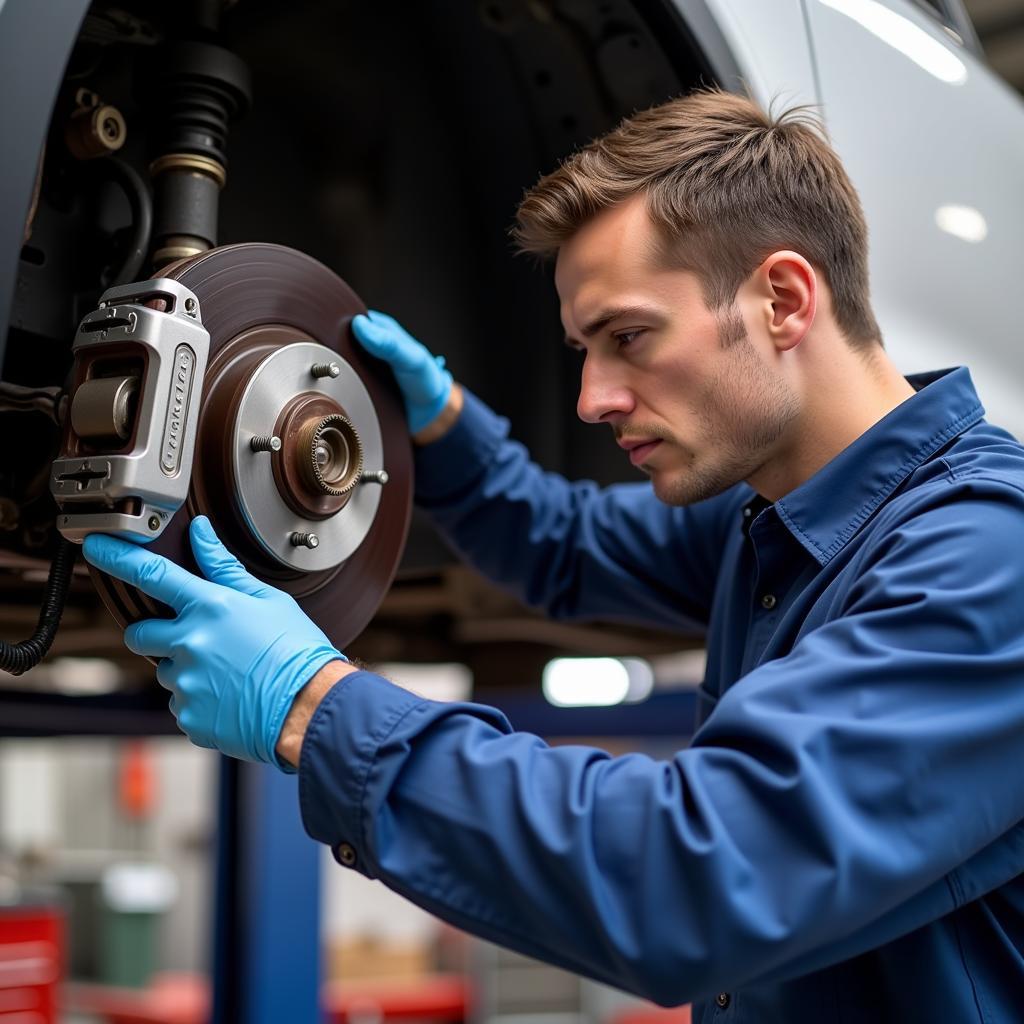 ASE Certified Mechanic Working on Brakes