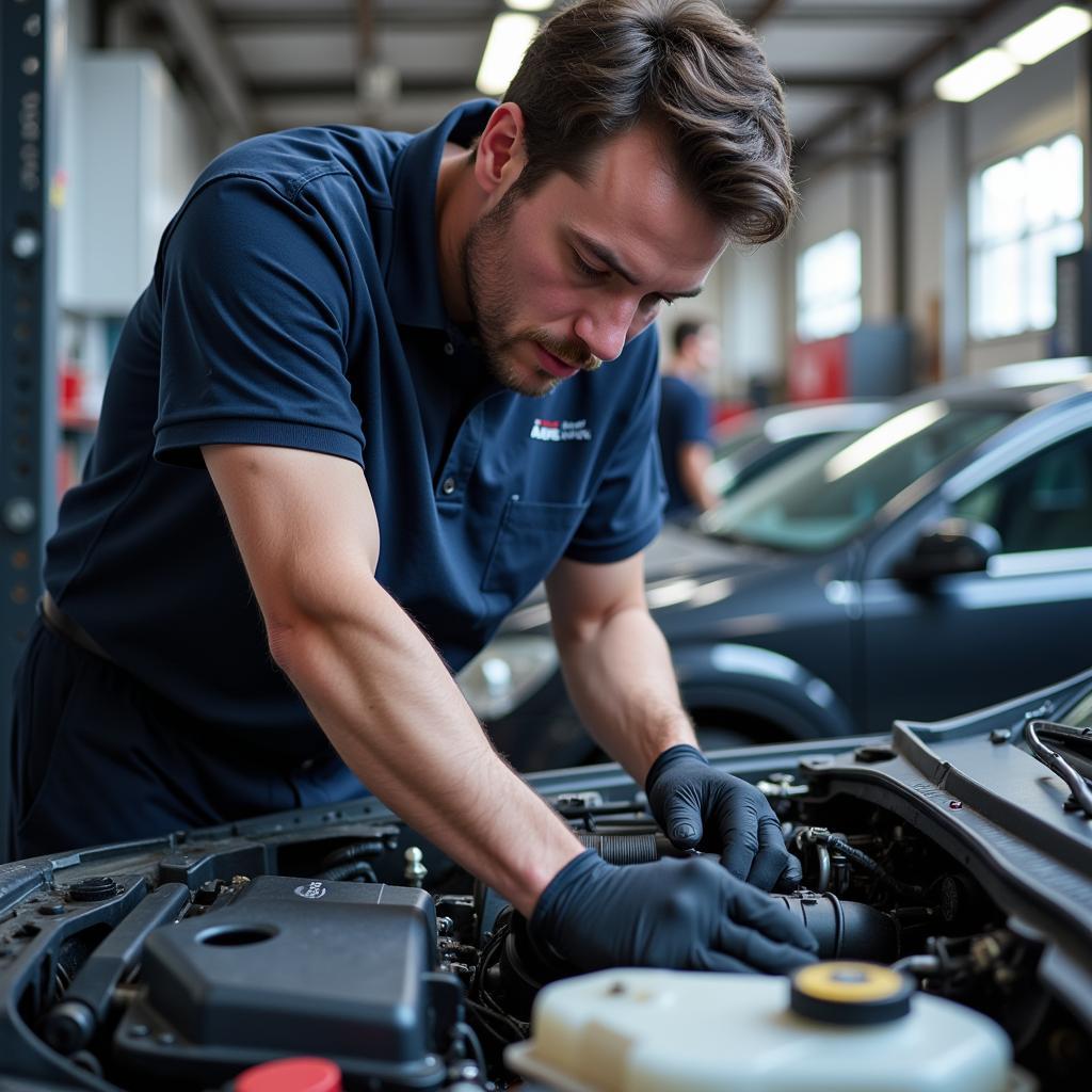 ASE Certified Mechanic Working on a Car