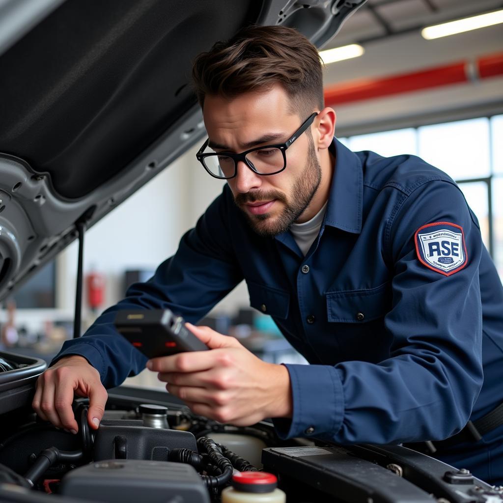 ASE Certified Mechanic Working on a Car