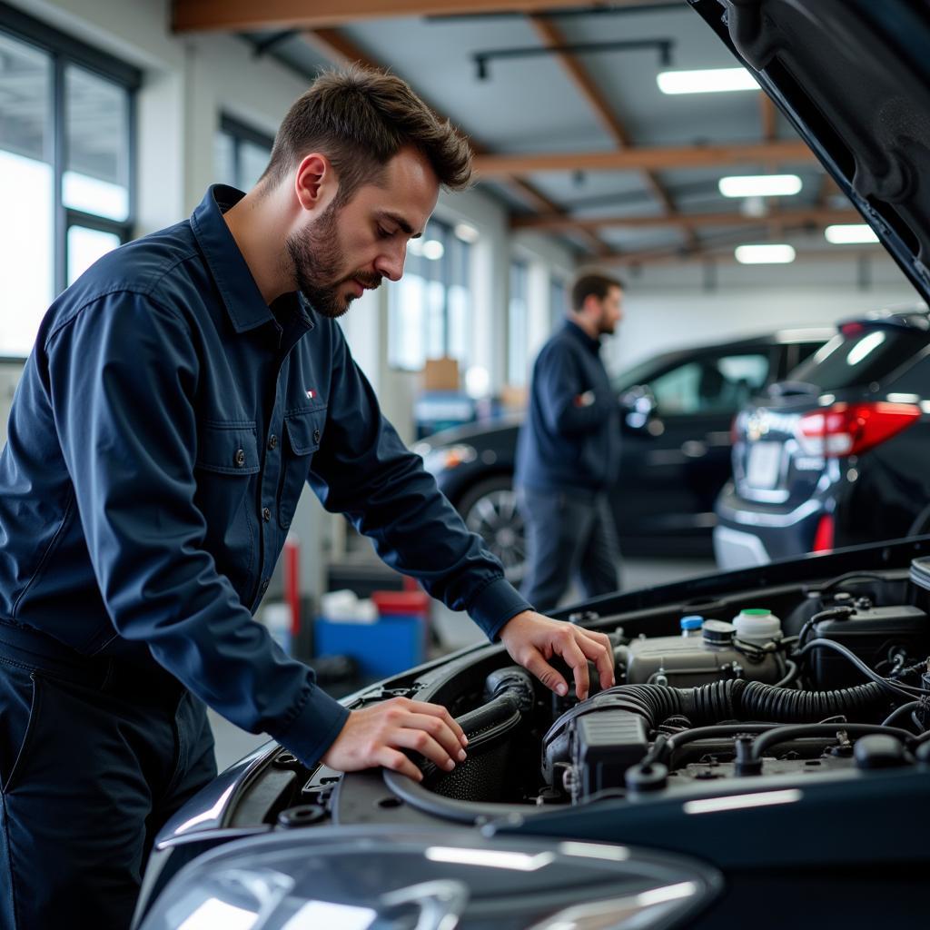 ASE Certified Mechanic Working on a Car