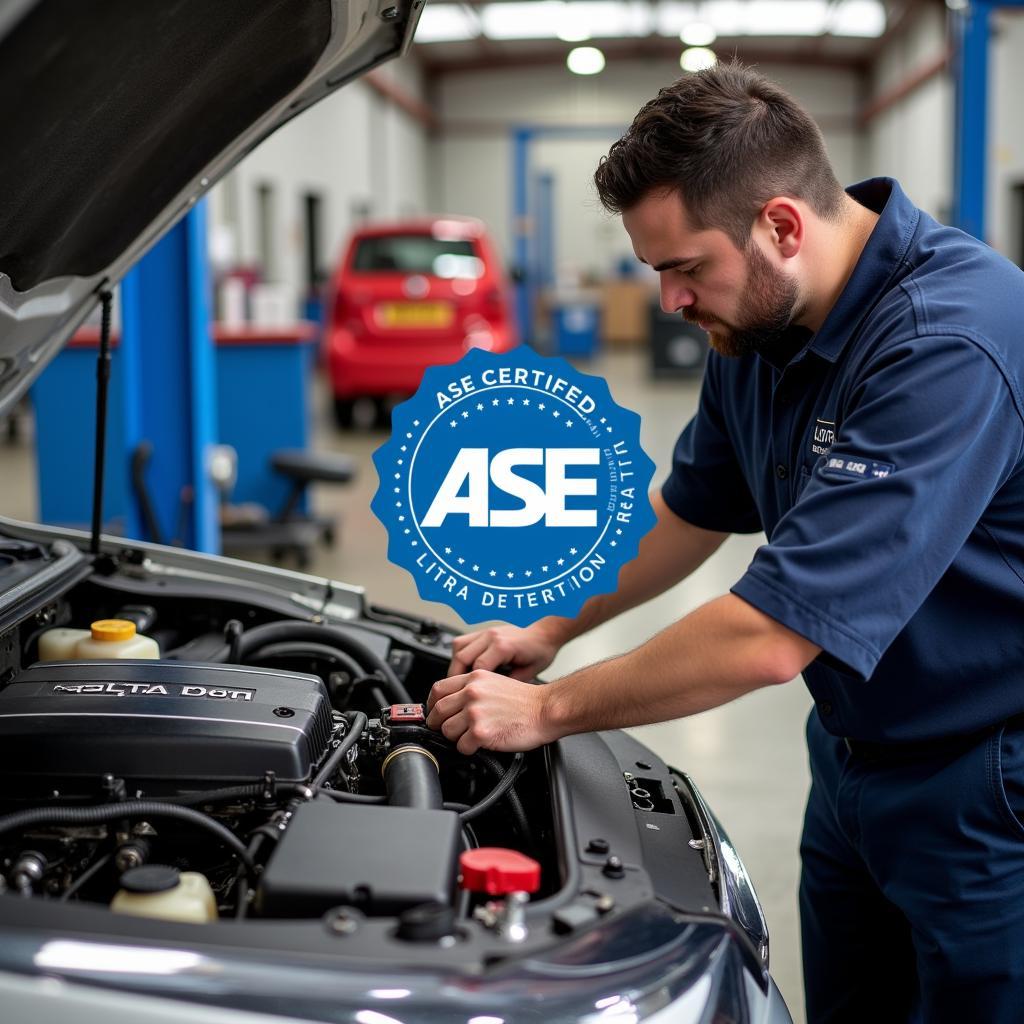 ASE Certified Mechanic Working on a Car