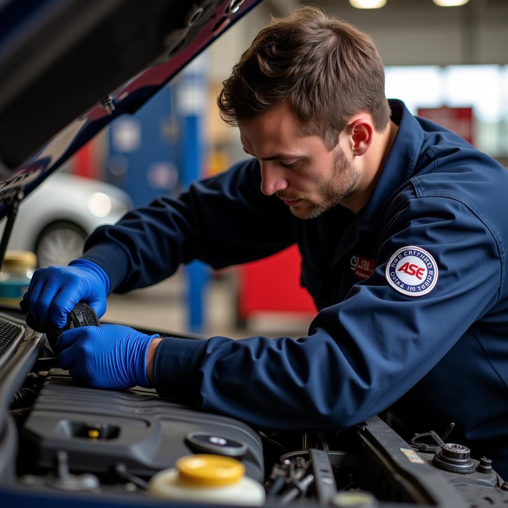 ASE Certified Mechanic Working on a Car