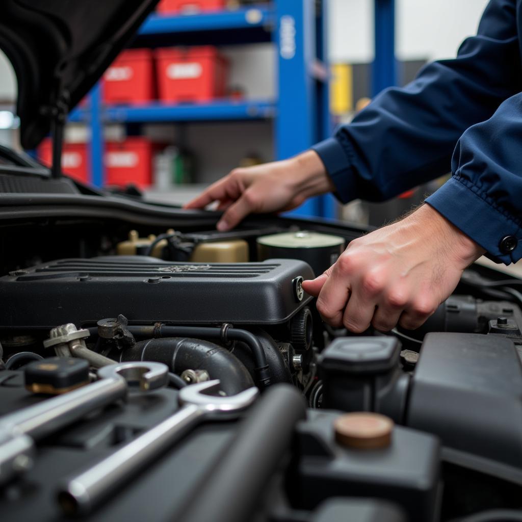 ASE Certified Mechanic Working on a Car