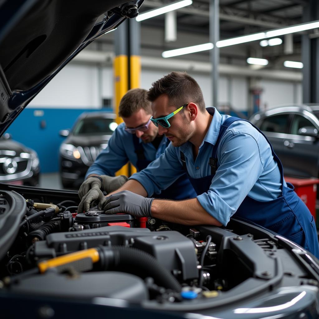 ASE Certified Mechanic Working on a Car