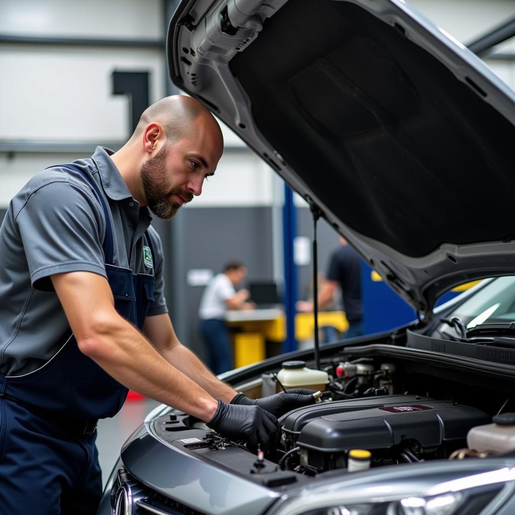 ASE Certified Mechanic Working on a Car