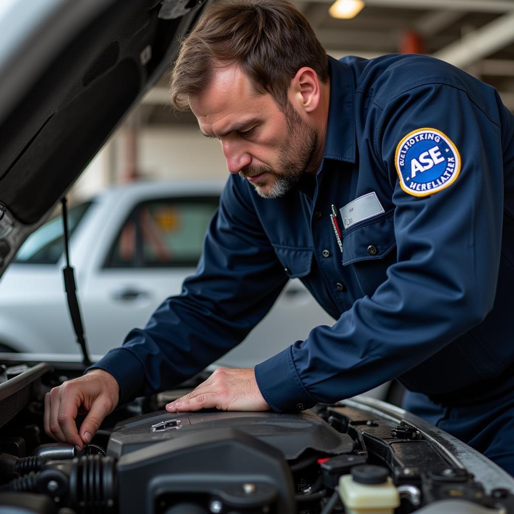 ASE Certified Mechanic Working on a Car