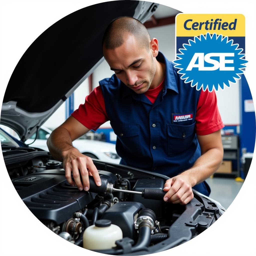 ASE Certified Mechanic Working on a Car Engine