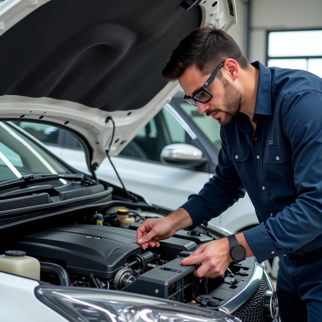 ASE Certified Mechanic Working on a Car Engine