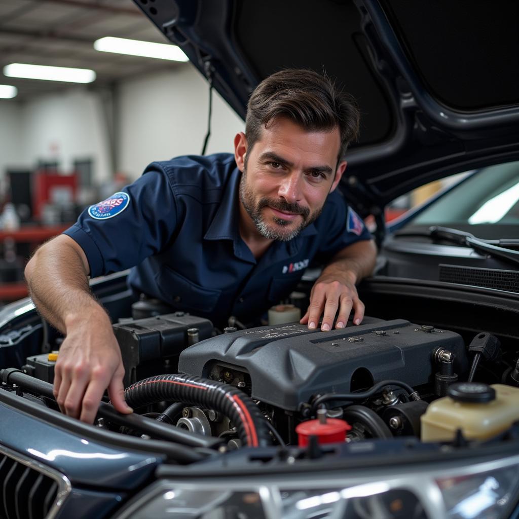 ASE Certified Mechanic Working on a Car Engine