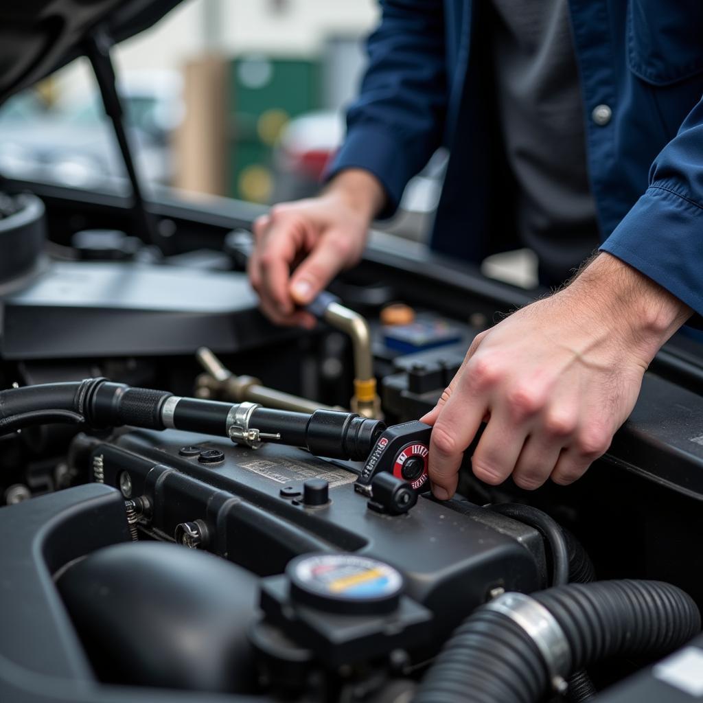 ASE Certified Mechanic Working on a Car Engine