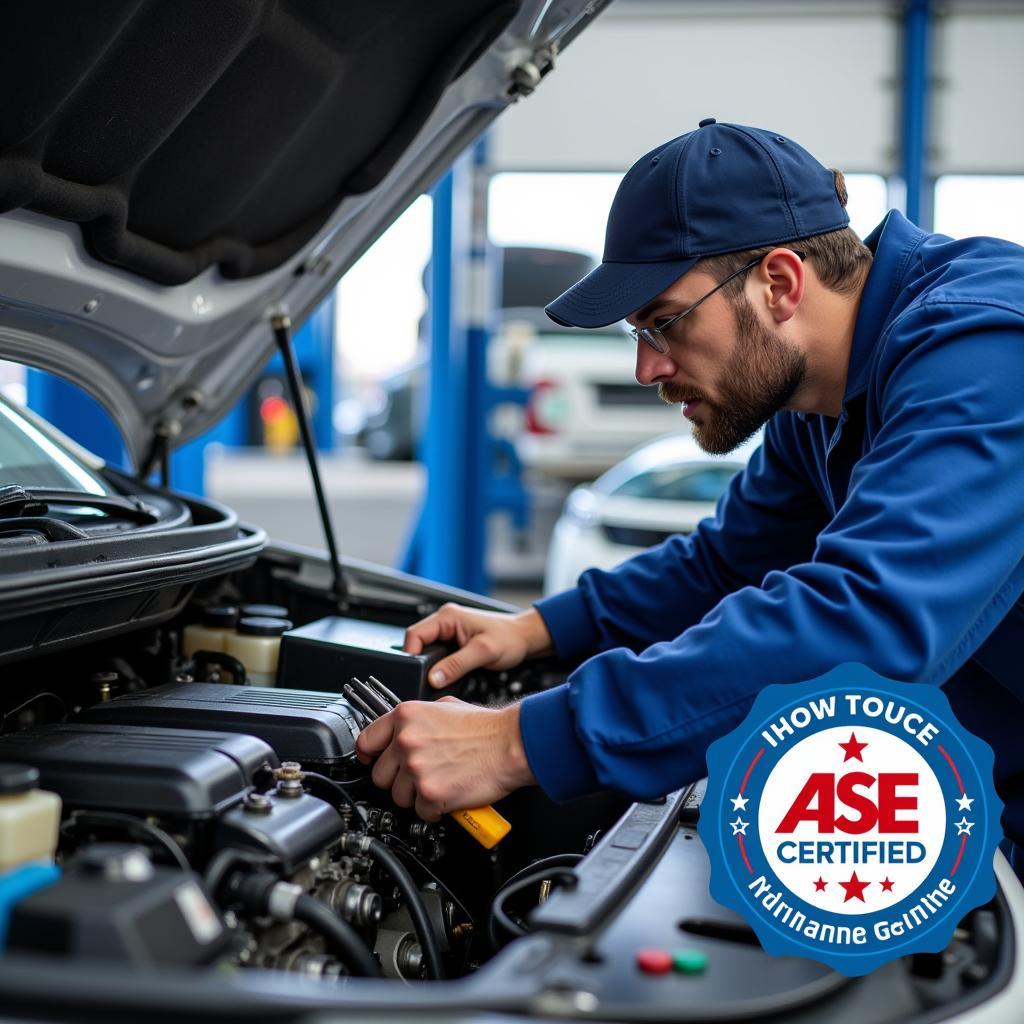 ASE Certified Mechanic Working on a Car Engine