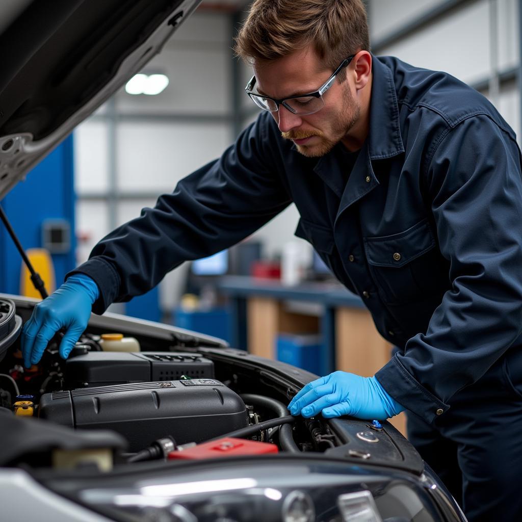 ASE Certified Mechanic Working on a Car Engine