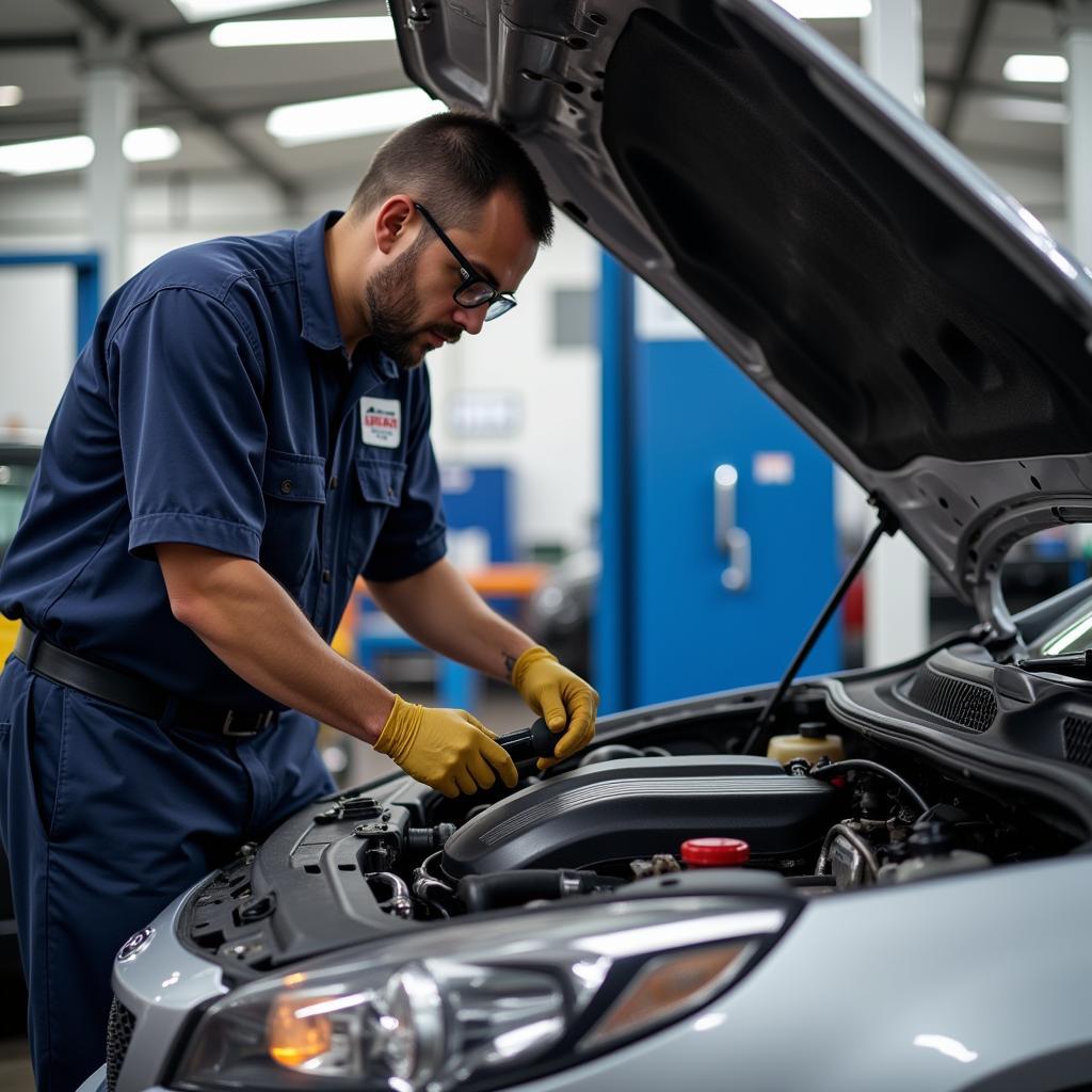 ASE Certified Mechanic Working on a Car Engine