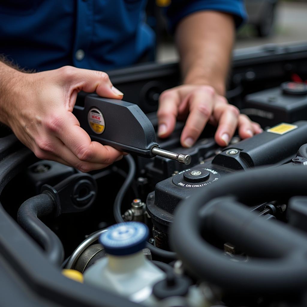 ASE Certified Mechanic Working on Car Engine