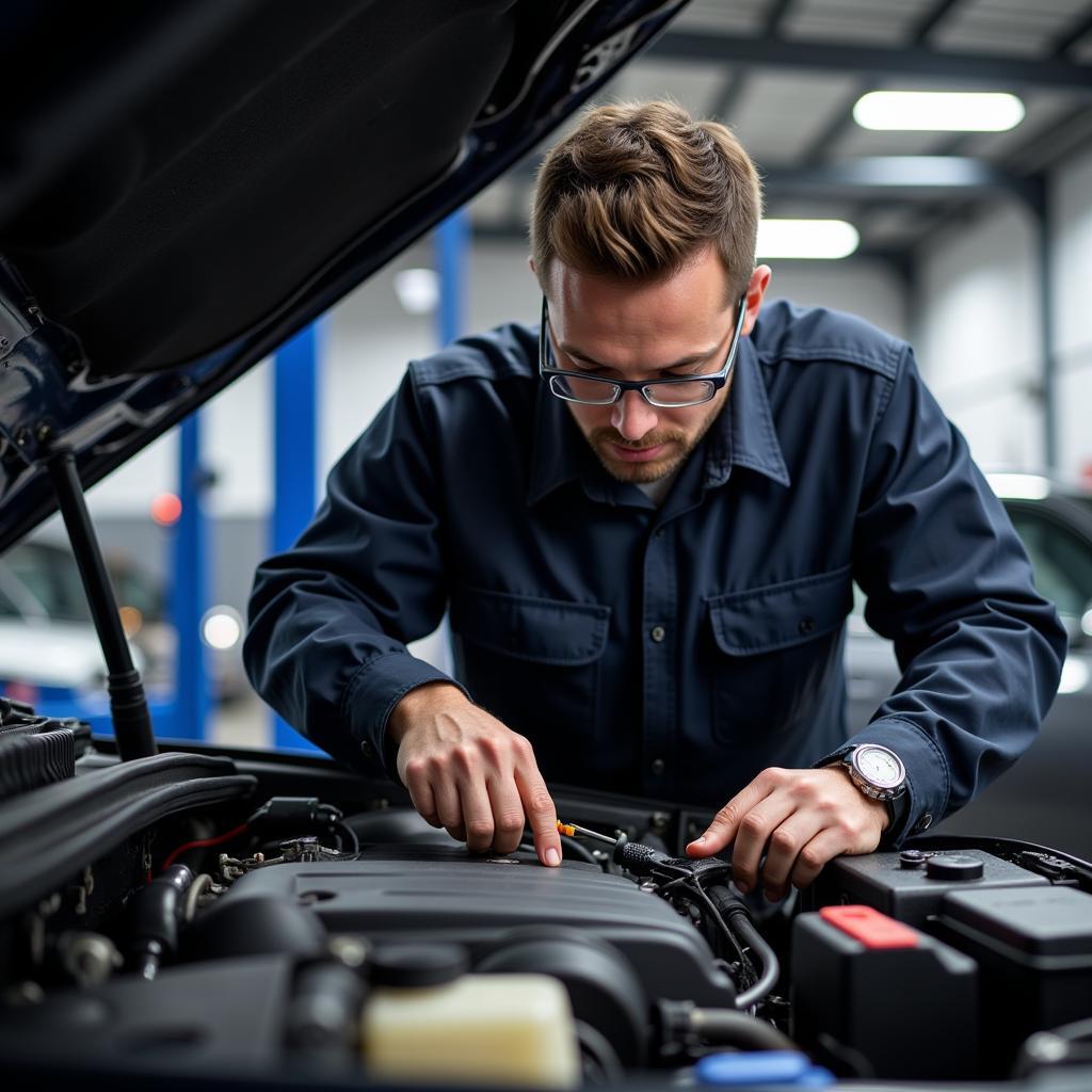 ASE Certified Mechanic Working on a Car Engine